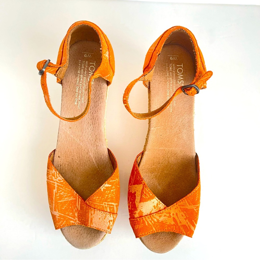 Toms Platform Espadrille Wedge Sandals Open Toe -Orange Sz 9